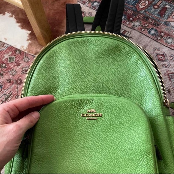 Coach “Court” Large Leather Neon Green Backpack With Two Zipped Compartments - Picture 3 of 8